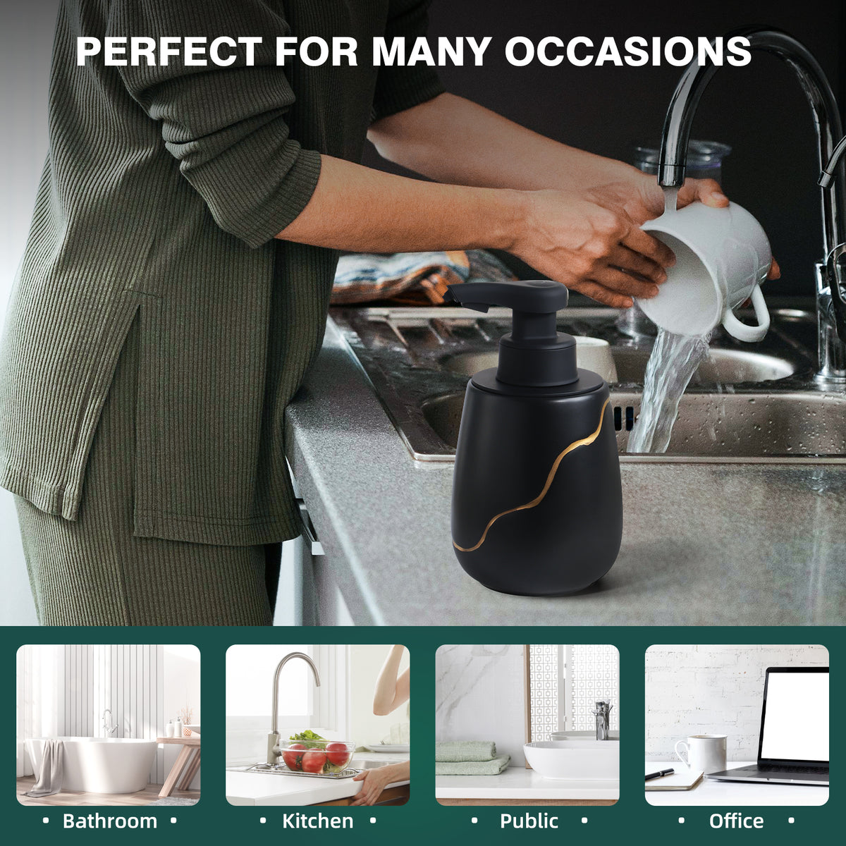 BosilunLife Nordic Garden Automatic Liquid Soap Dispenser 17 oz Recycled RebornClay™ Black