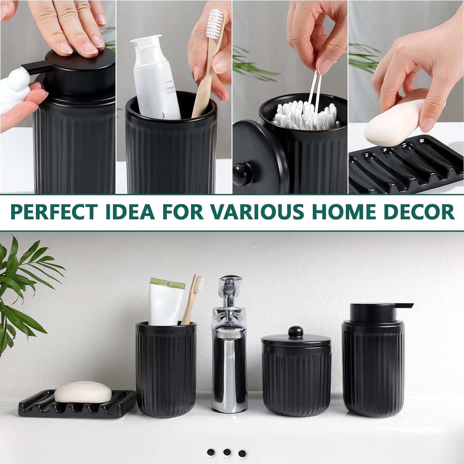 Juego de baño de espuma BosilunLife Pockmark de 4 piezas de cerámica reciclada y arcilla ecológica