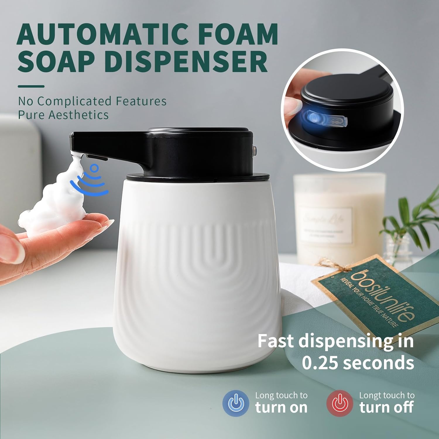 BosilunLife 3 Levels Automatic Soap Dispenser Recycled Eco-Clay 300 ml