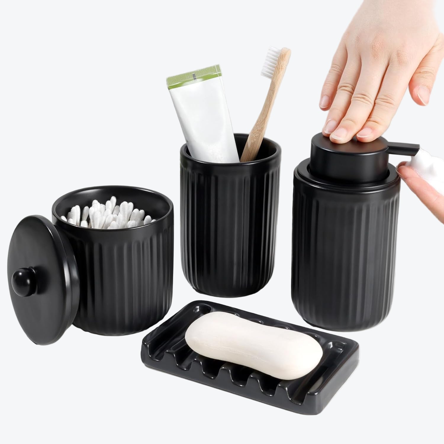 BosilunLife Pockmark 4-Piece Foaming Bathroom Set Recycled Ceramic Eco-Clay