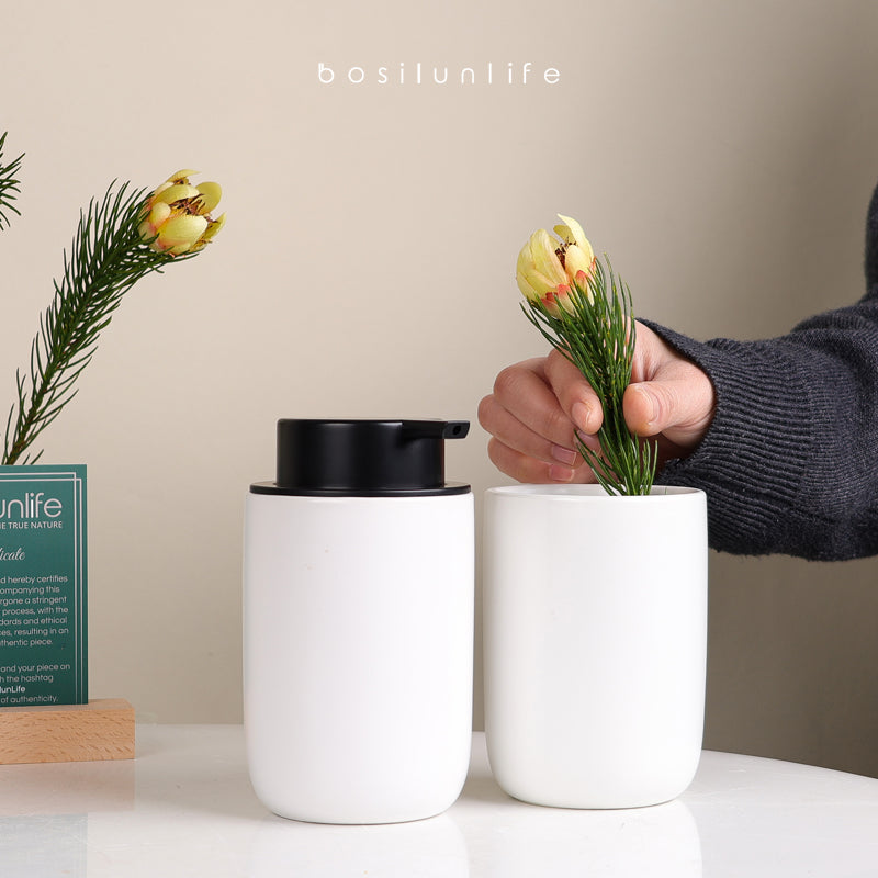 flower in liquid soap dispenser 