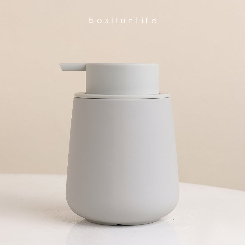 Sustainable ceramic foaming soap dispenser light grey with rubber paint finish, luxury design, and eco-friendly materials