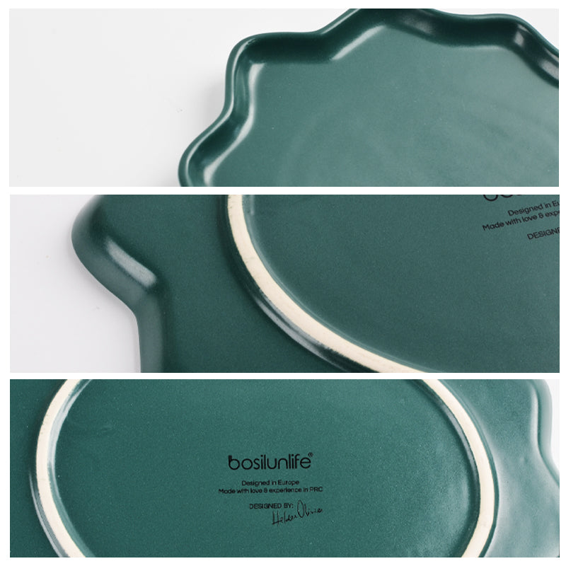  Detail of irregularly shaped green dinner plate