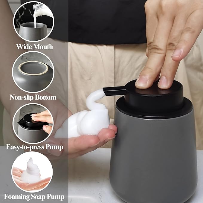Dispensador de jabón espumoso BosilunLife grande de cerámica reciclada y arcilla ecológica