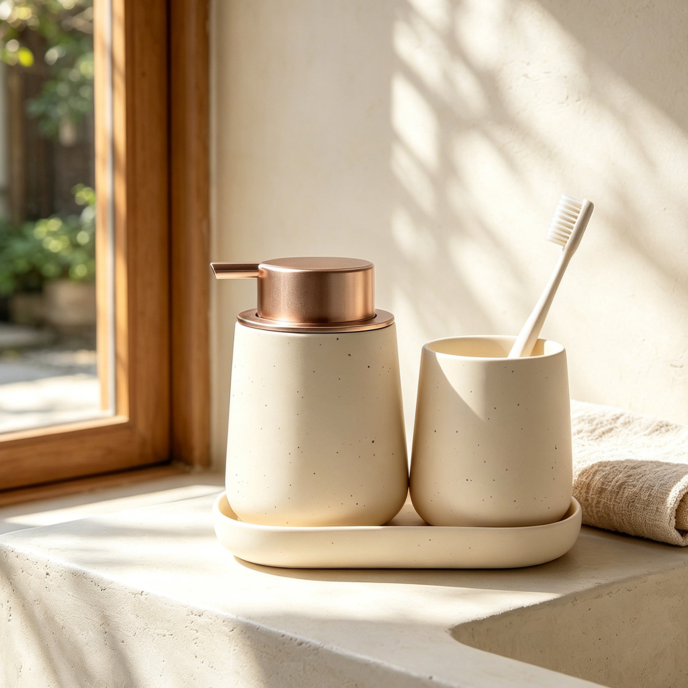 BosilunLife Modern 3‑Piece Foaming Bathroom Set Recycled Eco‑Clay