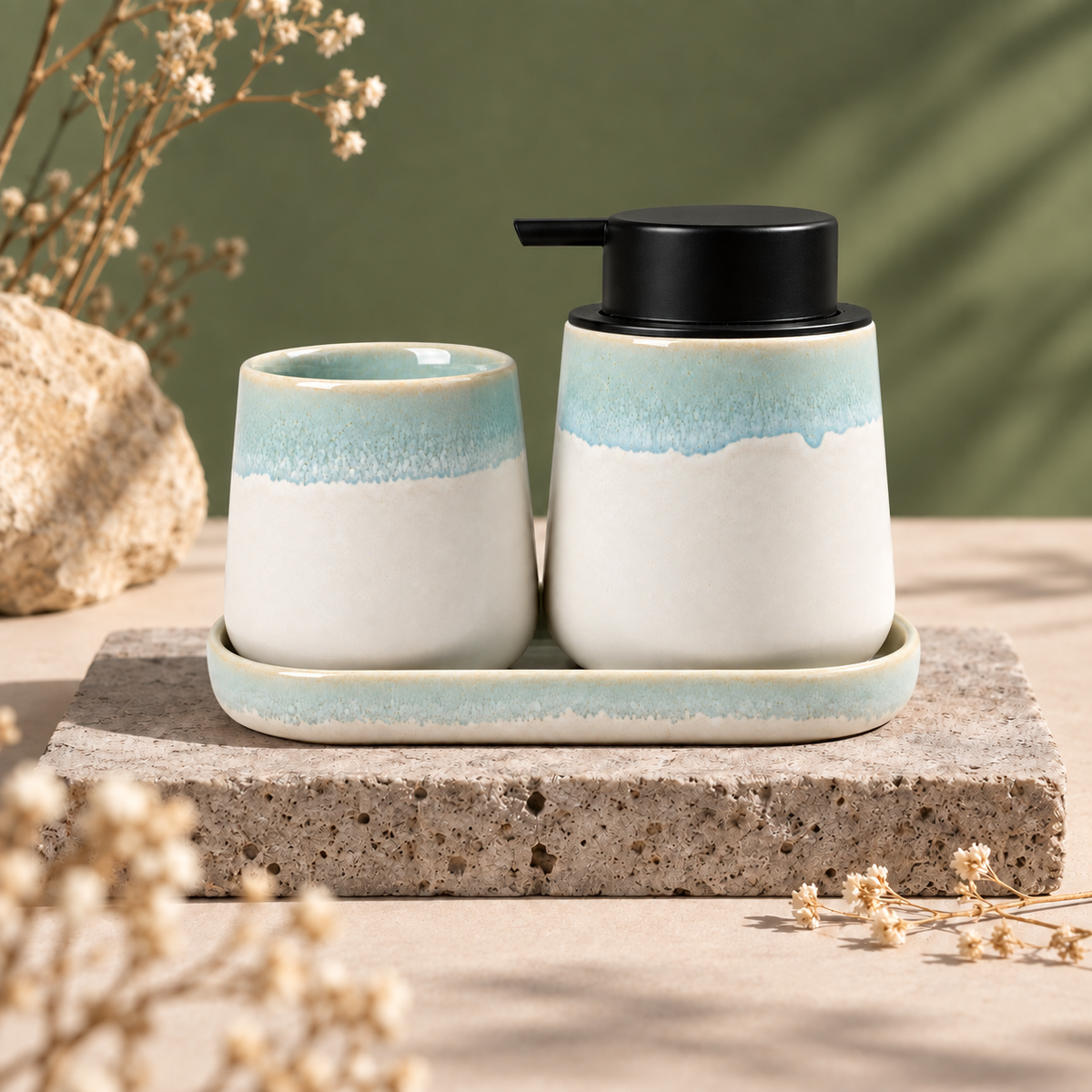 BosilunLife Nordic Bath Foaming Bathroom Set 3-Piece Recycled RebornClay™
