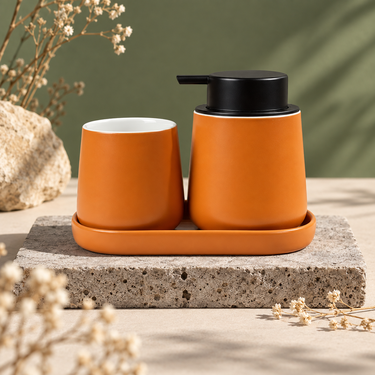 BosilunLife Nordic Bath Foaming Bathroom Set 3-Piece Orange Recycled RebornClay™