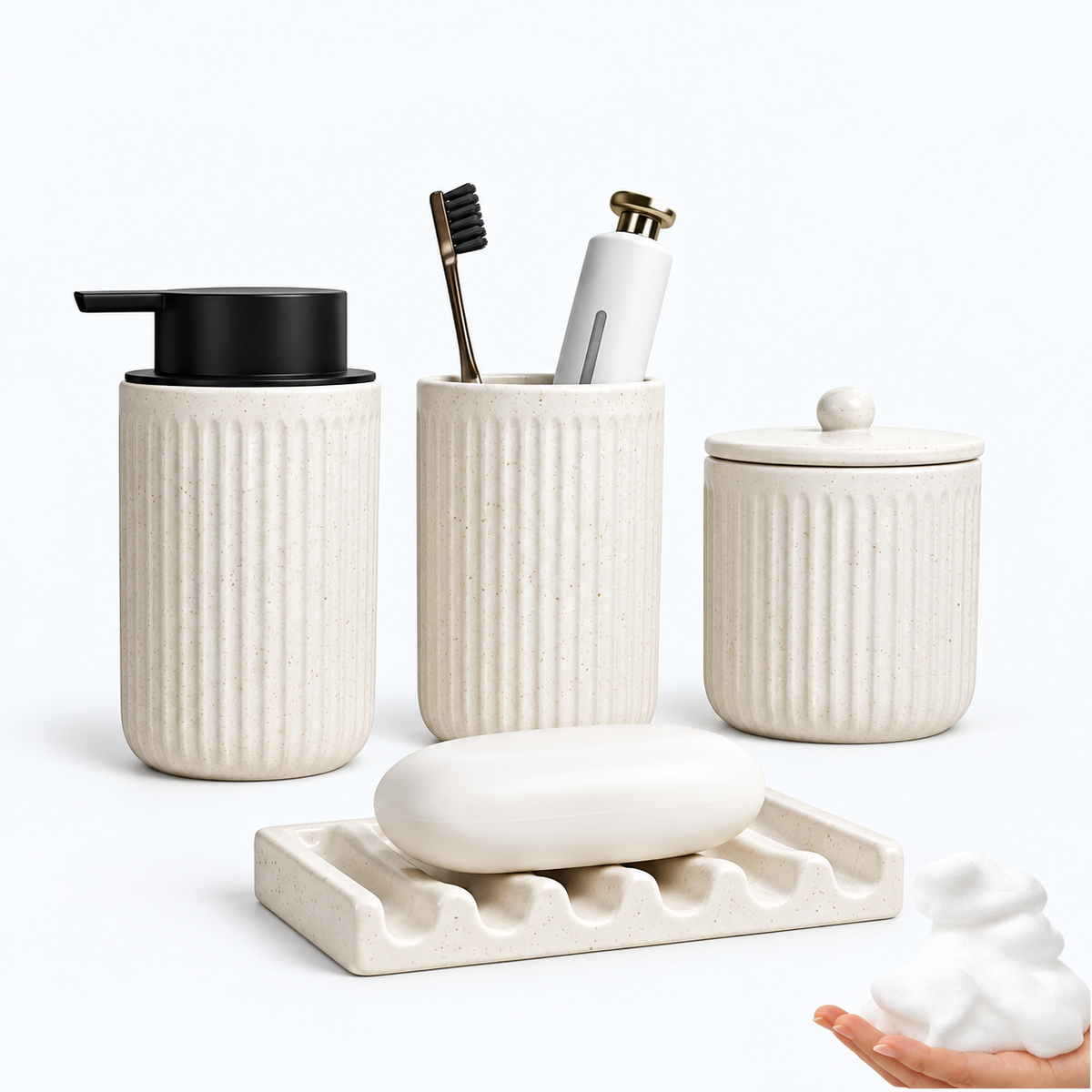 BosilunLife Pockmark Foaming Bathroom Set 4-Piece Recycled RebornClay™