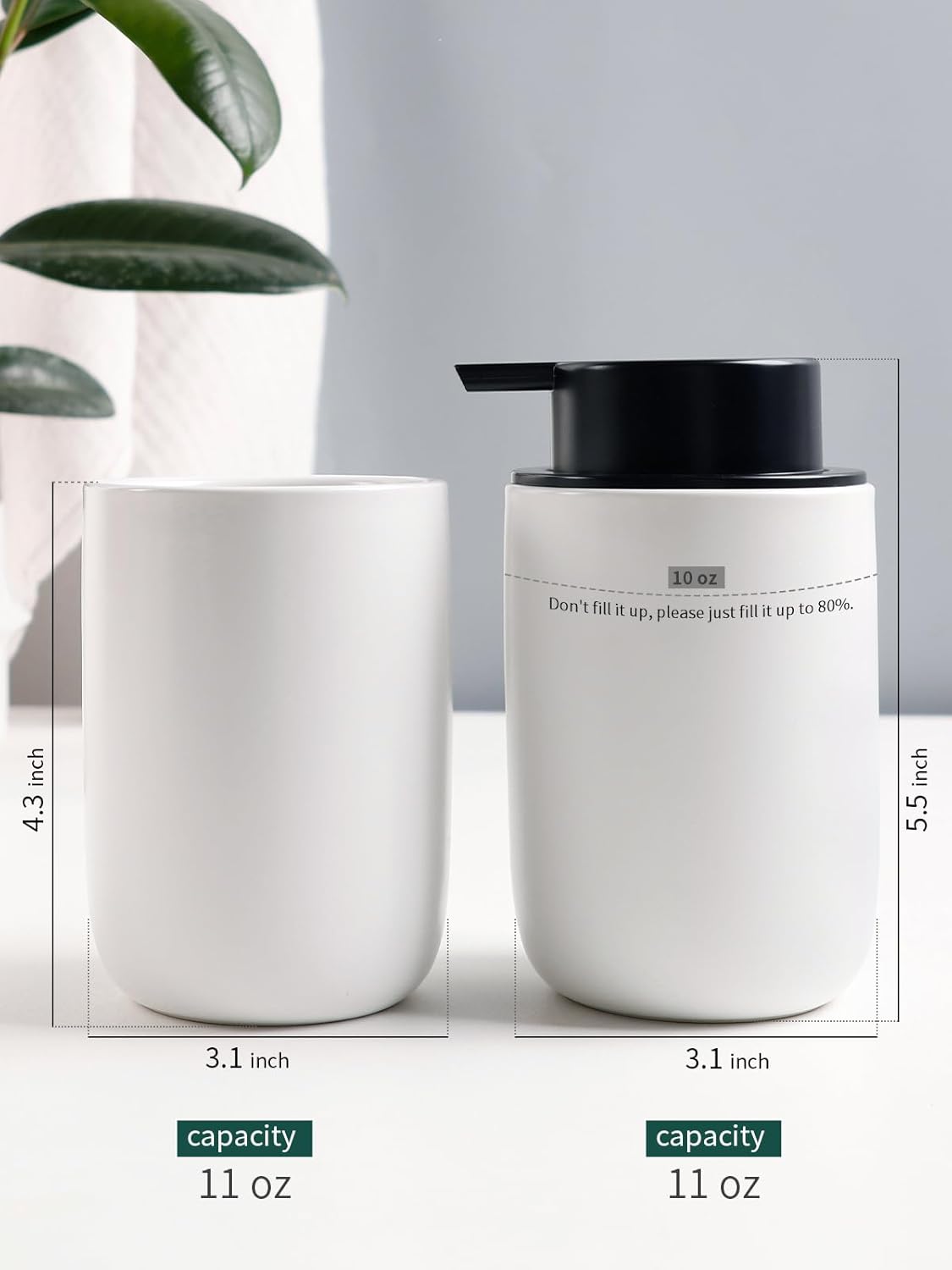 Bosilunlife Slim Foaming Soap Dispenser and Toothbrush Holder Set Recycled Eco-Clay