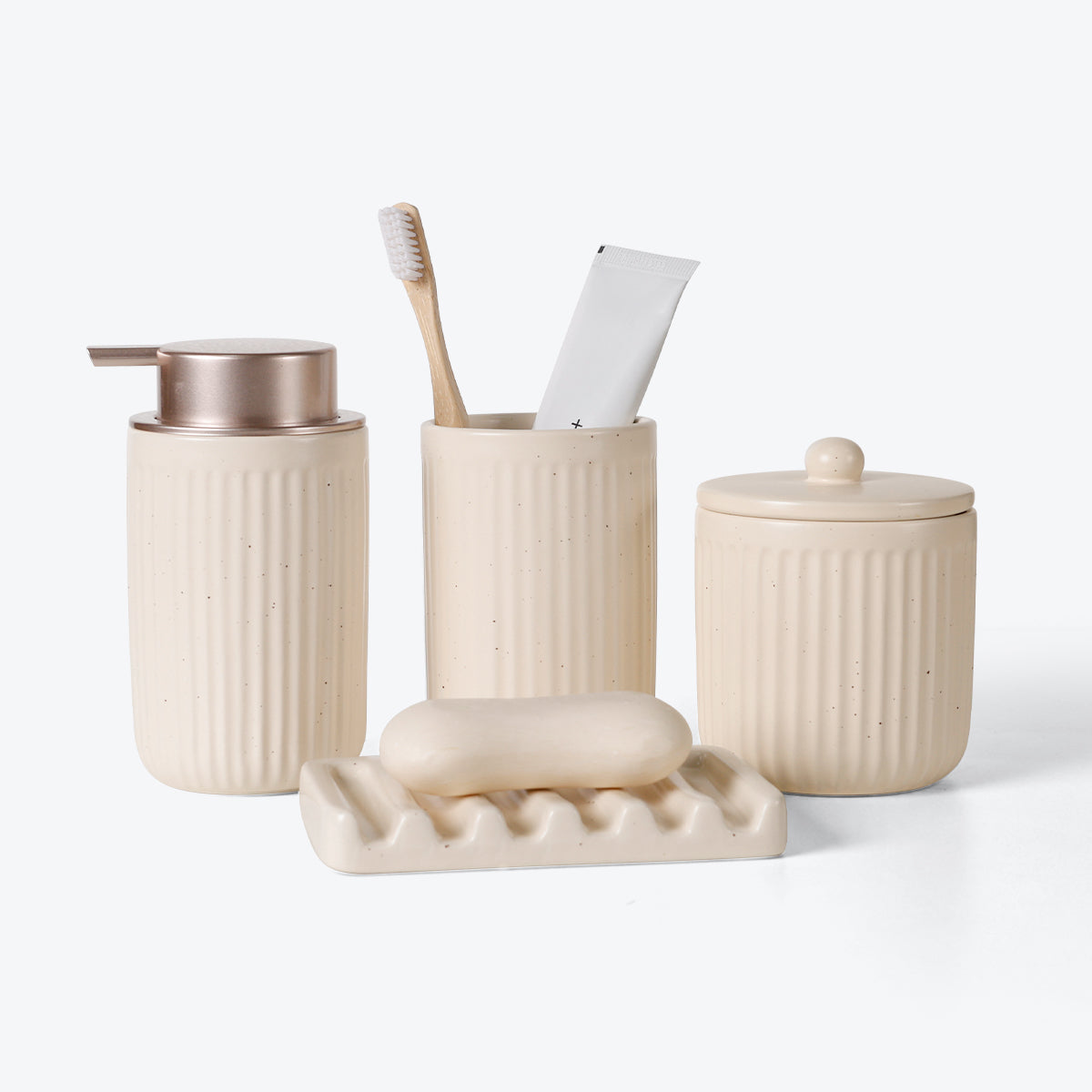 BosilunLife Striped Apricot 4-Piece Bathroom Set Recycled Ceramic Eco-Clay