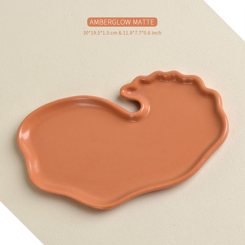 An orange ceramic dessert plate with detailed dimensions